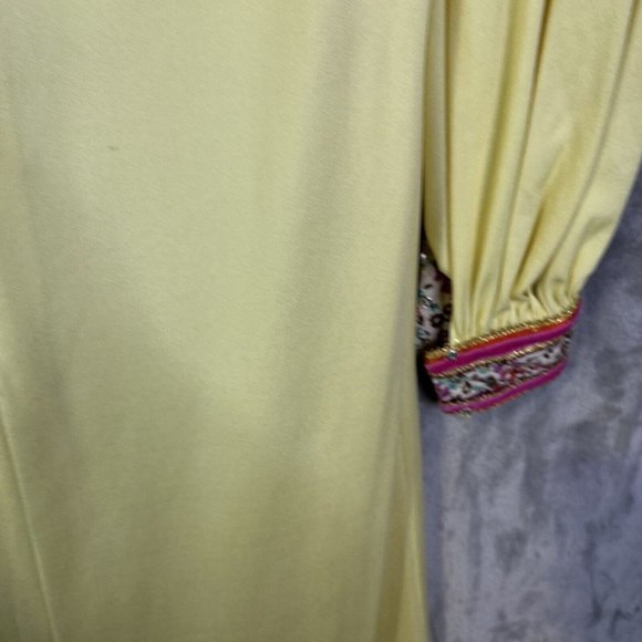 Vintage Malcolm Star Rizkallah Maxi Dress With Rhinestone Beading Size 12 Yellow - Picture 8 of 16